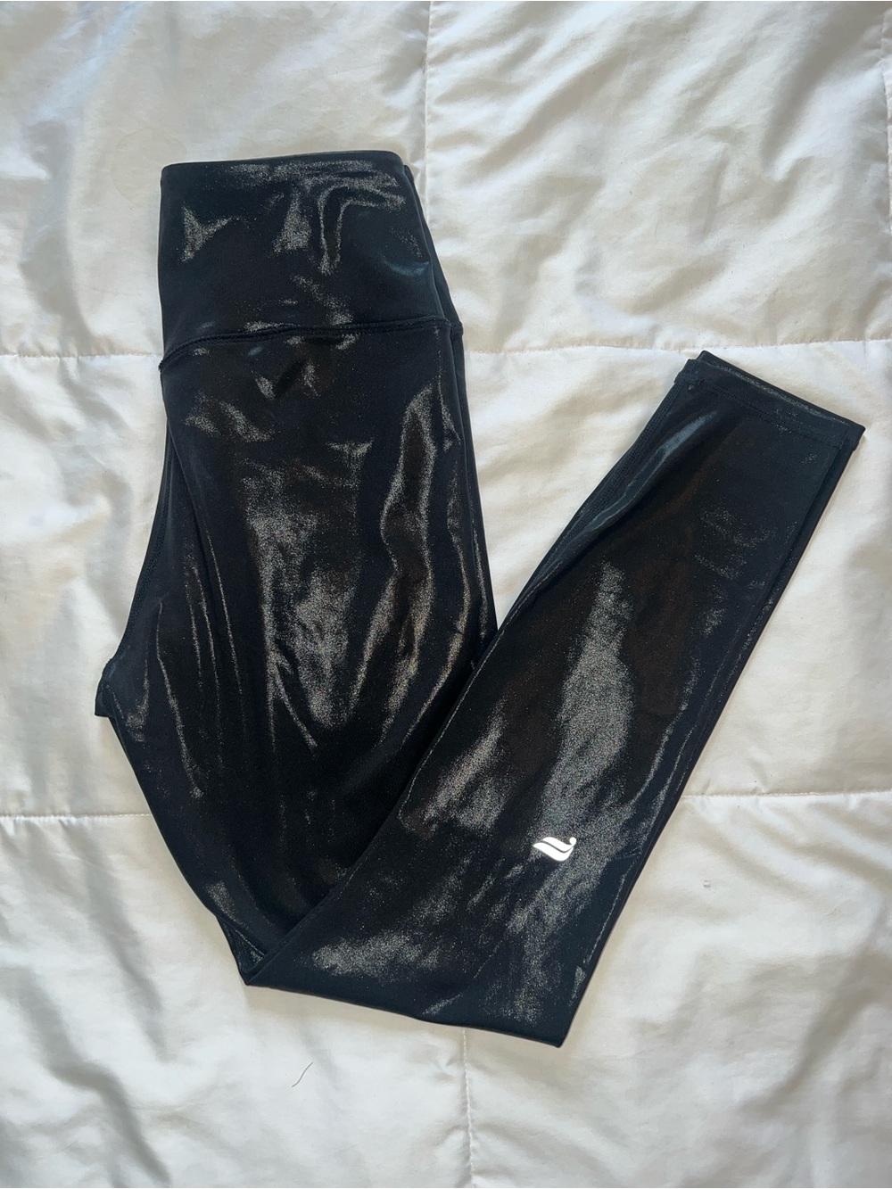 Fabletics Motion365+ Shiny Black Leggings with White Logo